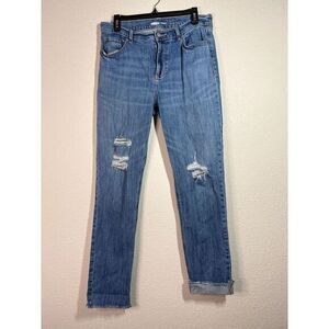 Old Navy Blue Distressed High‎ Rise Cuffed Hem Boyfriend Jeans Womens Size 10T